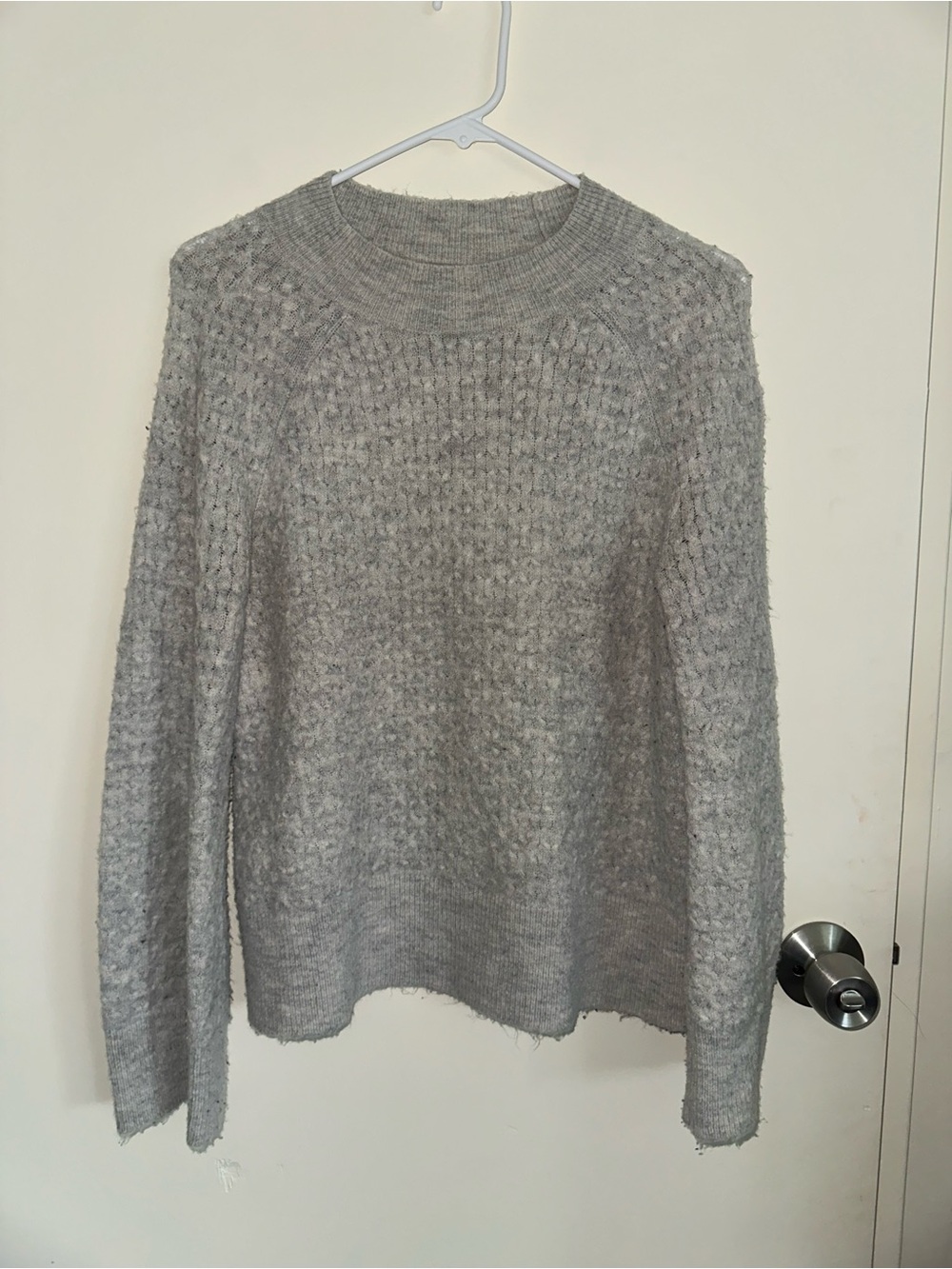 LOFT Light Gray Textured Crew Neck Sweater